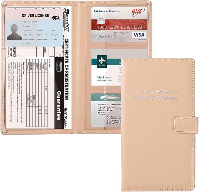 GNEGNI Leather Car Registration and Insurance Card Holder, Auto Truck Document Holder Vehicle Glo... | Amazon (US)
