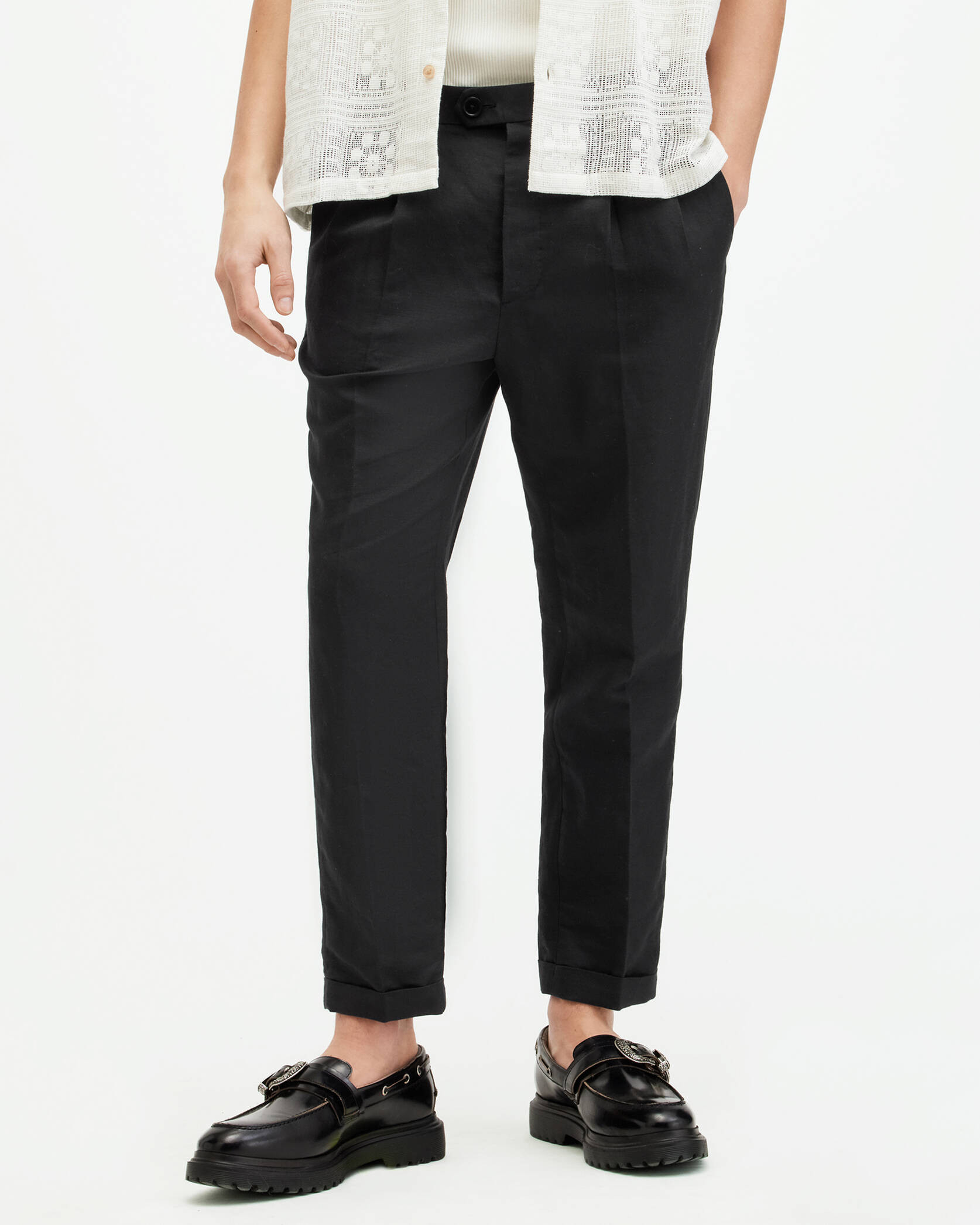 Cross Tallis Linen Blend Slim Pants Faded Black | ALLSAINTS US | AllSaints US