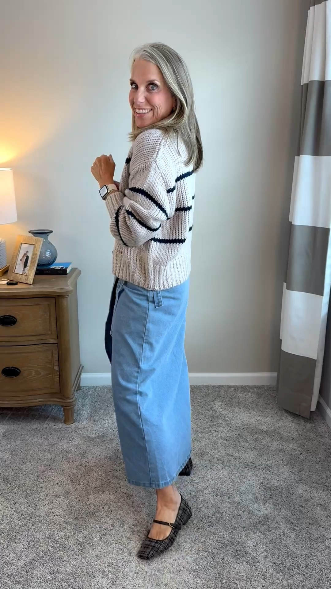 Fall look from @VICI . Use code COAST40
Denim skirt, striped sweater, black tank top

#LTKgrwm #LTKOver40 #LTKootd