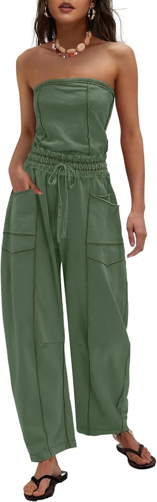 LAMISSCHE Womens Casual Strapless Jumpsuits off the Shoulder Summer Rompers Sleeveless One Piece ... | Amazon (US)