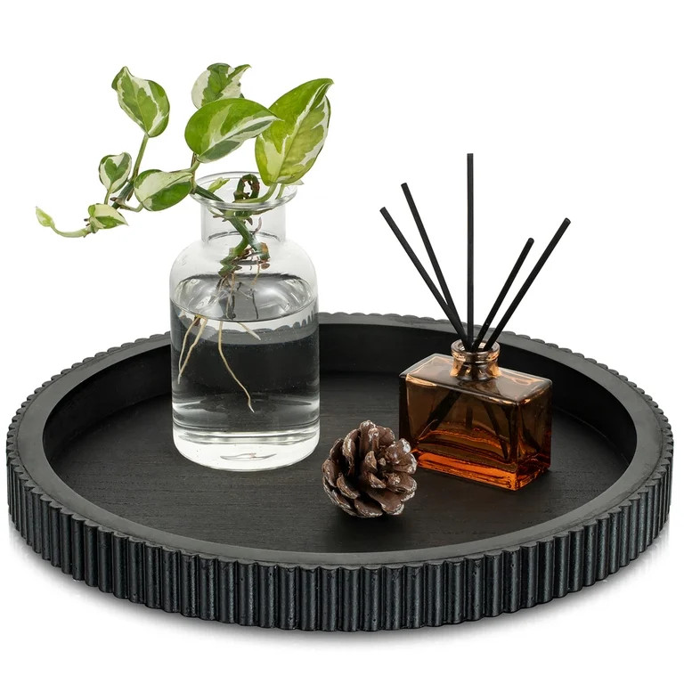 Hanobe Decorative Tray for Coffee Table Tray: Black Round Wooden Trays for Home Decor - 12" Black | Walmart (US)