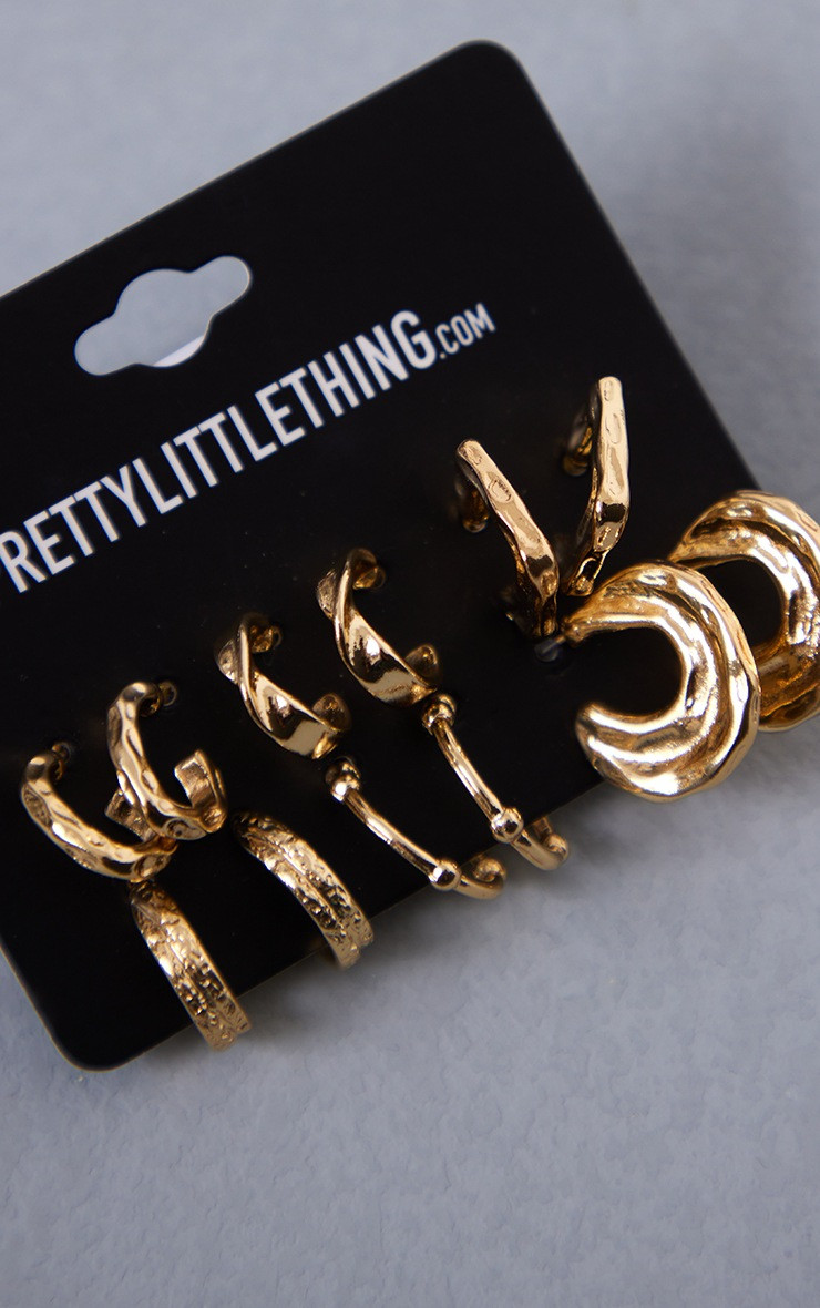 Gold Crinkle Hoop Multipack Earrings | PrettyLittleThing UK