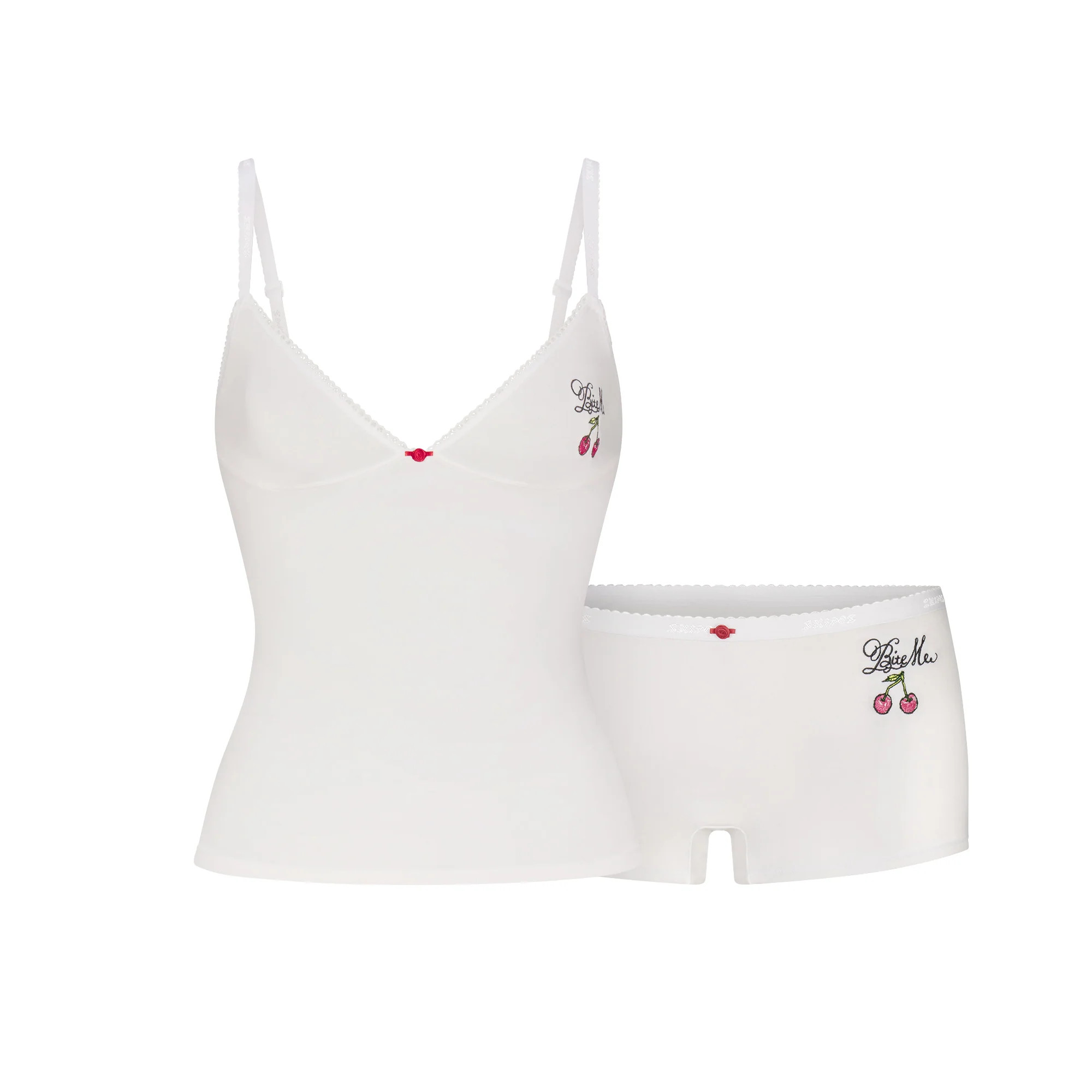 LIGHTWEIGHT COTTON LOGO PICOT CAMI AND BOY SHORT SET | SNOW CONTRAST | SKIMS | SKIMS (US)