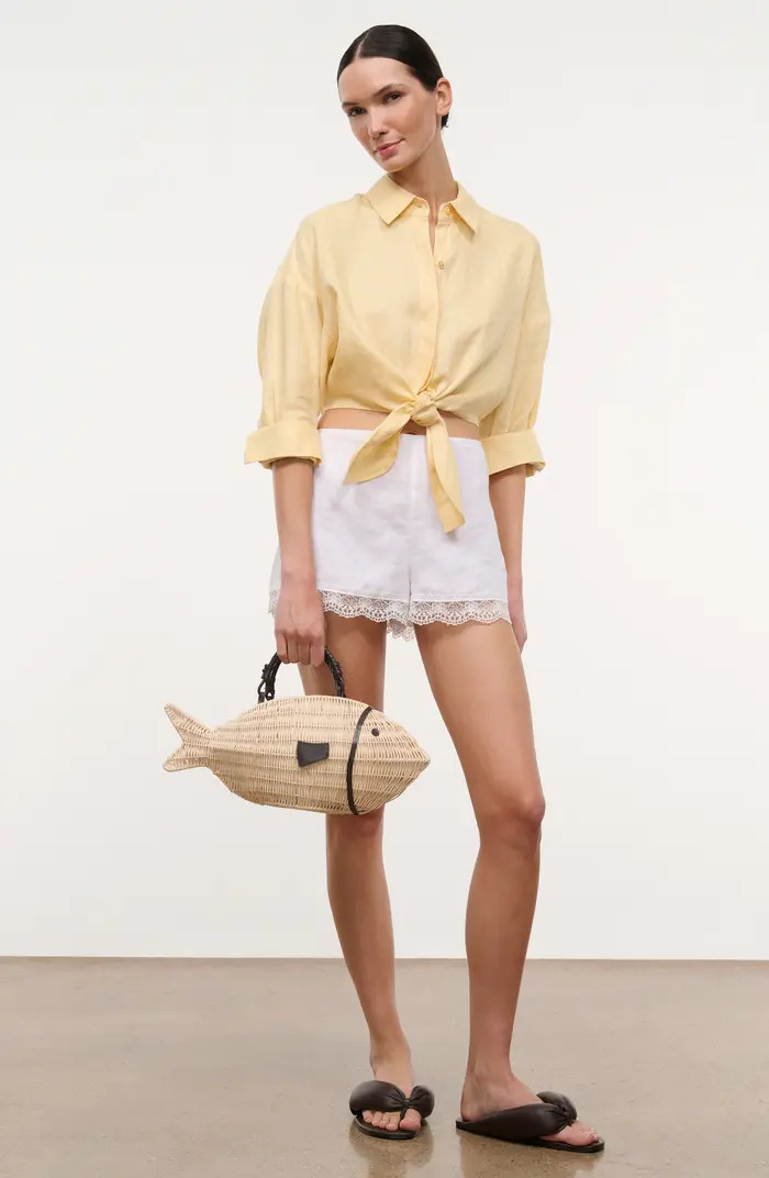 STAUD Lisa Tie Front Linen Button-Up Top | Nordstrom | Nordstrom