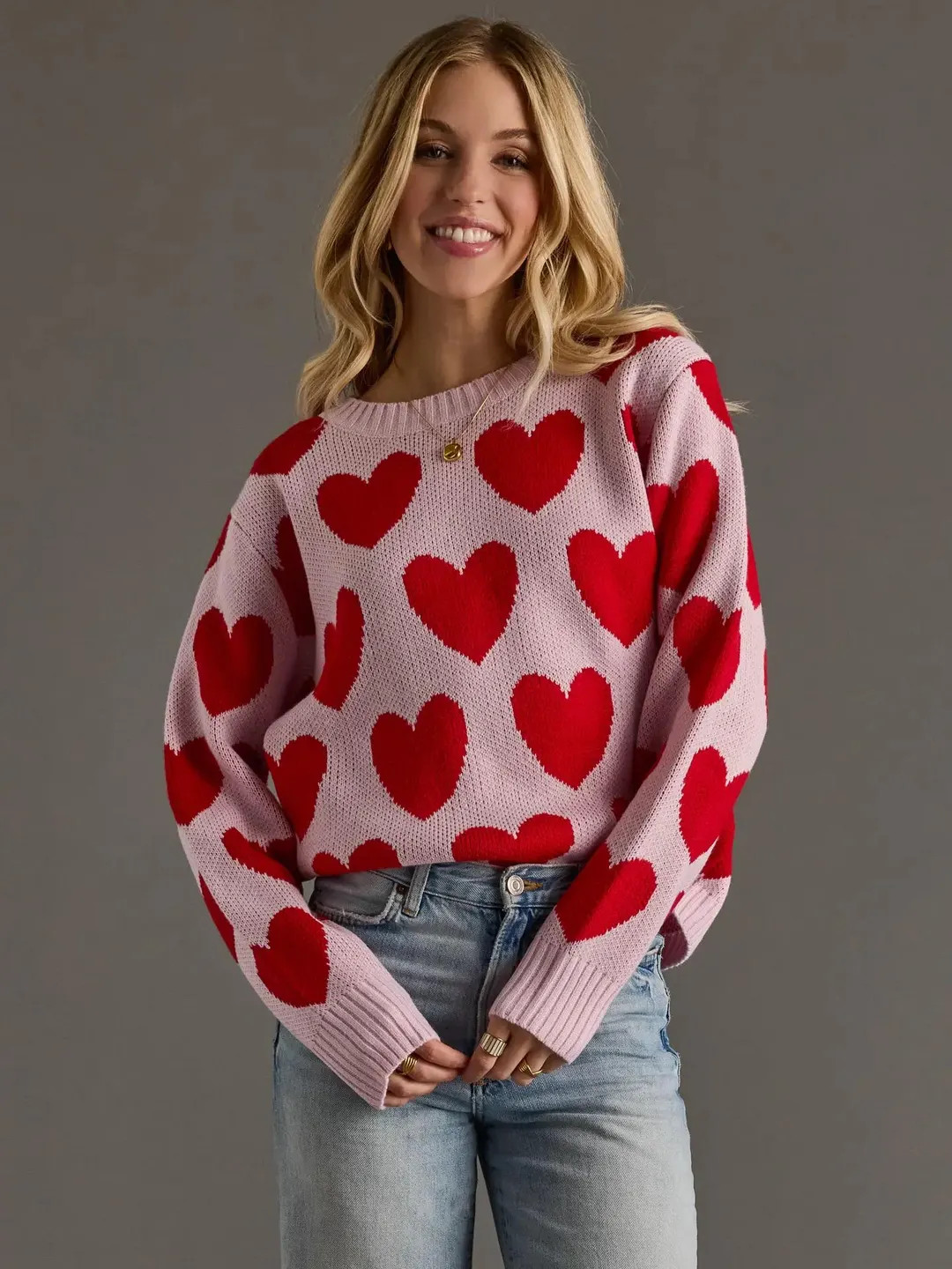 Light Pink and Red Heart Sweater, Valentines Sweater, Heart Sweater, Valentines Apparel, Heart Kn... | Etsy (US)