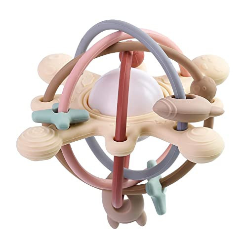 Eoopoon Baby Teether Toy for Babies 3 Months+, Silicone Baby Teething Toys, Rattle Sensory Teether Toy for Sore Gums, Baby Chew Toys for Sucking Needs, BPA Free, Navajo White | Amazon (US)