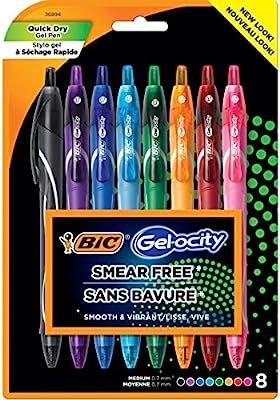 BIC Gel-ocity Quick Dry (Dries Up To 3x Faster) SUPER BRIGHT COLORS 8 Pack, Smear Free, Assorted ... | Amazon (US)