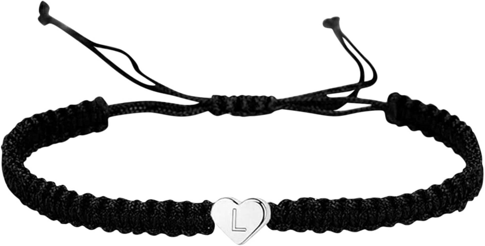 14KWhite Gold Plated Initial Heart String Bracelets for Women Men Teen Girls Boys Handmade Rope Braided Bracelet Minimalist Jewelry Matching Couple Bracelets | Amazon (US)