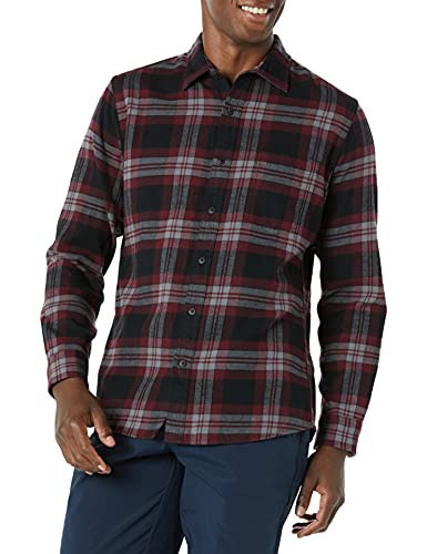 Amazon Essentials Men's Flannel Shirts Long Sleeve, Slim-Fit Button Down Plaid, Black Burgundy Plaid, Medium | Amazon (US)