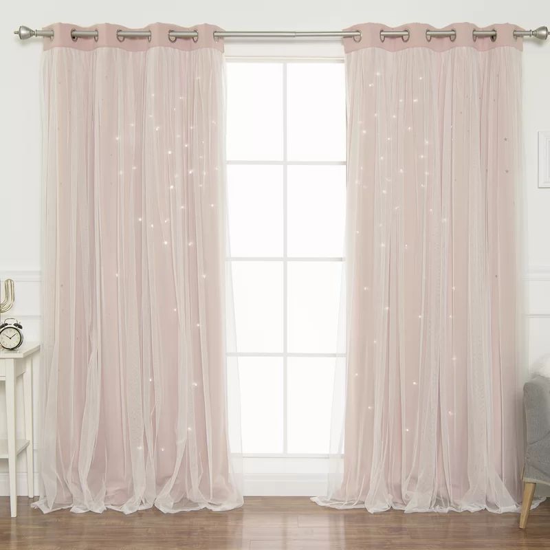 Efird Tulle Overlay Star Cut Out Solid Blackout Thermal Grommet Curtain Panels (Set of 2) | Wayfair North America