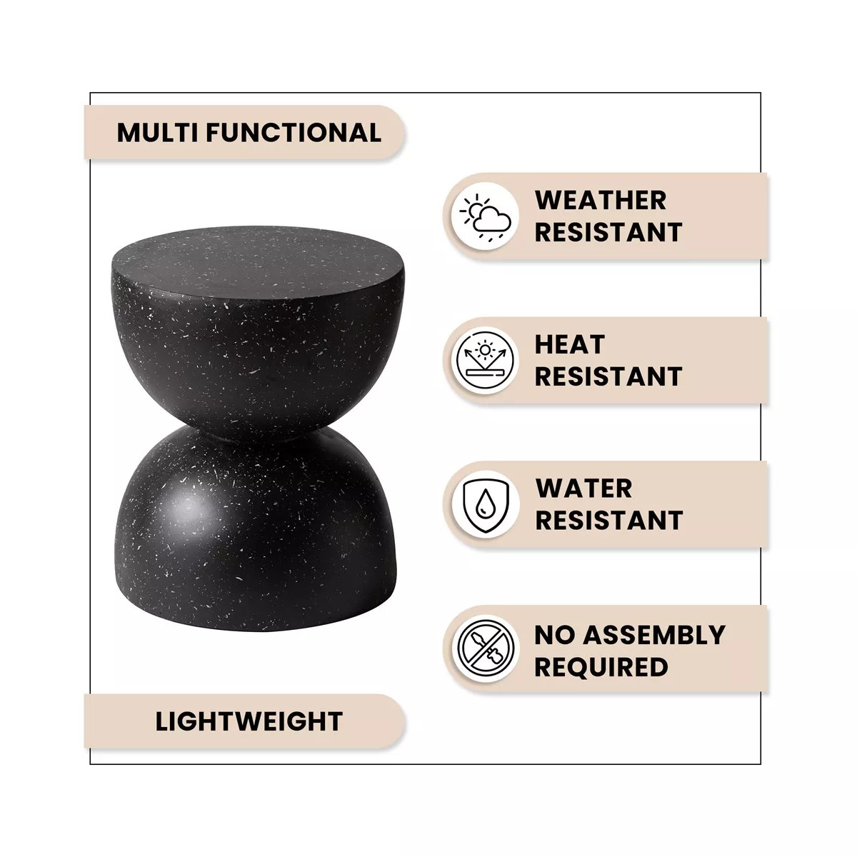 LeisureMod Minimalist Fiberstone Hourglass Side Table - Sage Series, Patio or Indoor Use in Black | Target