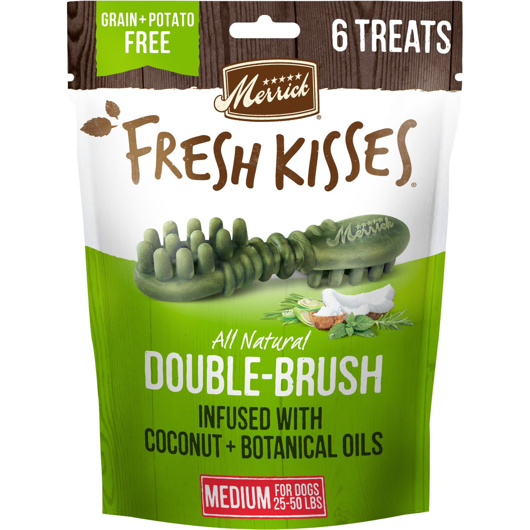 Merrick Fresh Kisses Infused with Coconut Oil & Botanicals Medium Dental Dog Treats, 6 count | Chewy