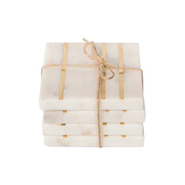 Broome Gold Inlay Marble Square Coaster Set | Wayfair North America