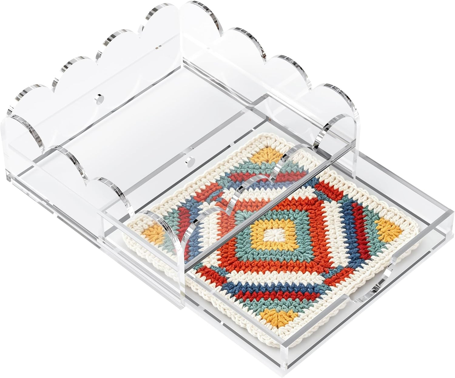 Scalloped Acrylic Tray, 5 x 5 Inch Clear Acrylic Tray with Drawer for Insert Needlepoint Photos, Square Tabletop Organizer Tray for Vanity Perfume Storage, Small Acrylic Decorative Tray for Home Decor | Amazon (US)