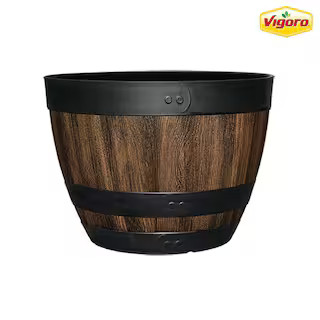 Vigoro 16 in. Reedley Large Kentucky Walnut Brown Resin Wine Barrel Planter (16 in. D x 11.5 in. ... | The Home Depot