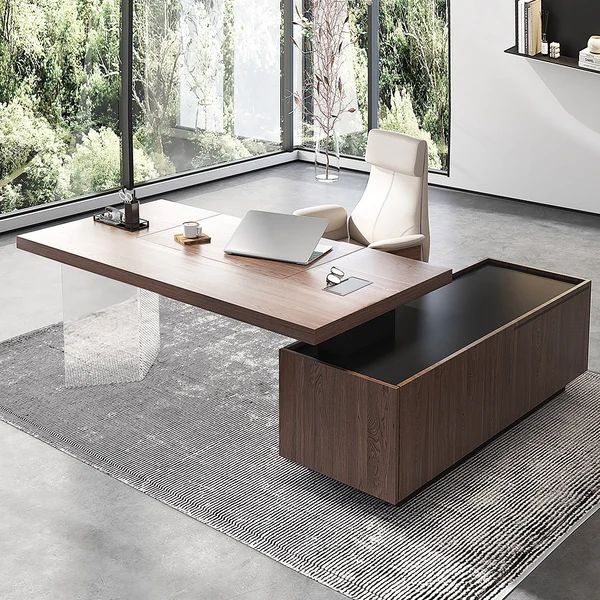 71.5" Modern Walnut L-Shape Standing Desk with Side Cabinet Height Adjustable Desktop-Homary | Homary