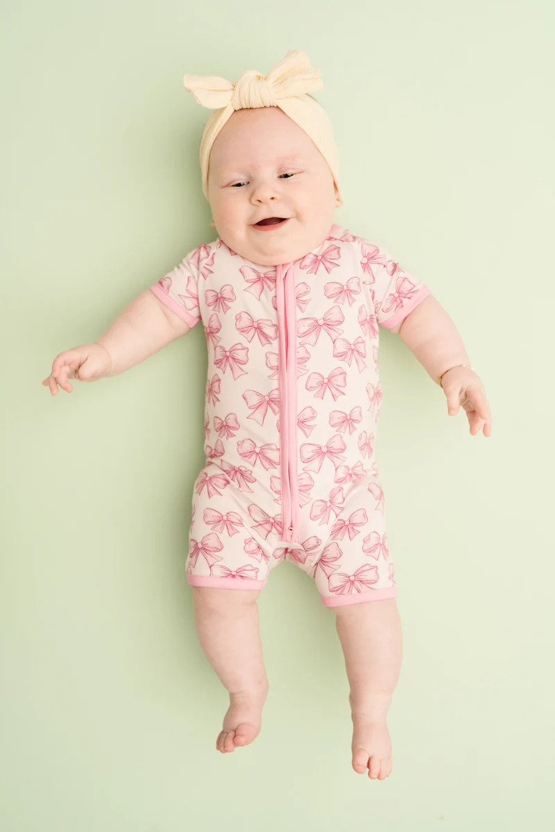 Pretty In Pink Bamboo Short Romper | Little One Shop Co