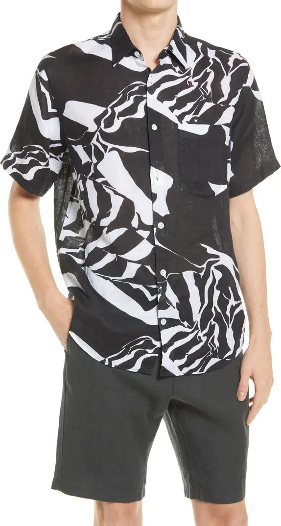 NN07 Men's Errico Slim Fit Print Short Sleeve Linen Button-Up Shirt | Nordstromrack | Nordstrom Rack