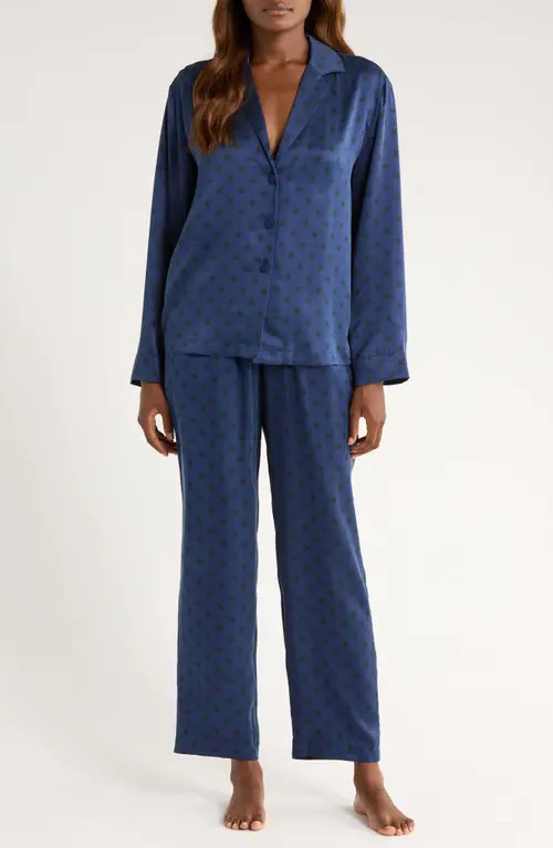 Lunya Print Washable Silk Pajamas in Blu Ellip at Nordstrom, Size X-Small | Nordstrom