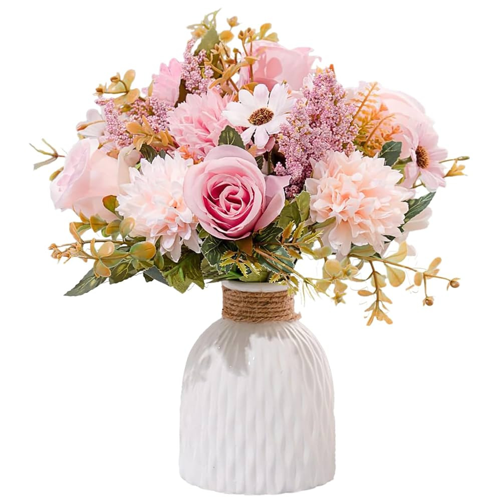 Epicpetal Fake Flowers in Vase, Artificial Pink Flowers in Vase for Decoration Faux Flowers Fake ... | Amazon (US)