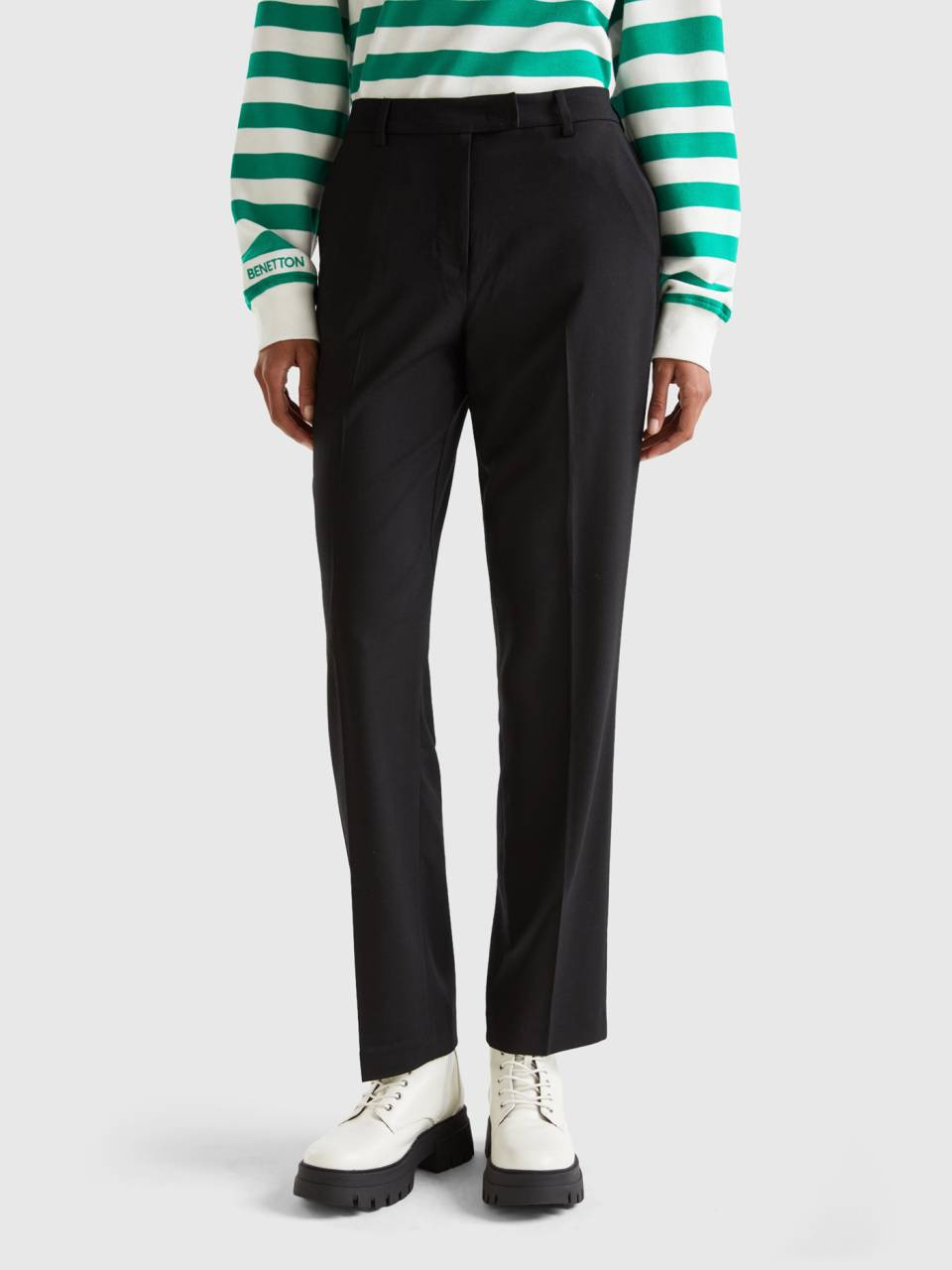 Pantalon fluide regular fit - Noir | Benetton | Benetton (EU)