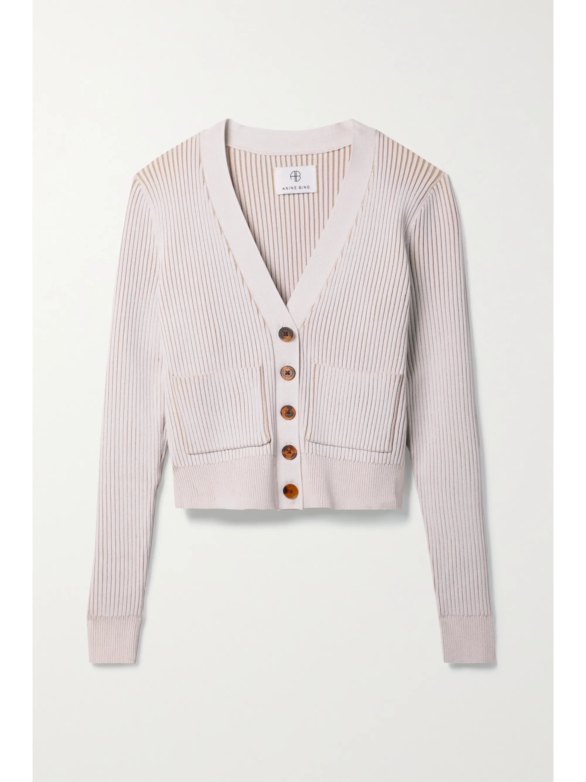 Ivory Layla cropped ribbed stretch-knit cardigan | Anine Bing | NET-A-PORTER | NET-A-PORTER (UK & EU)