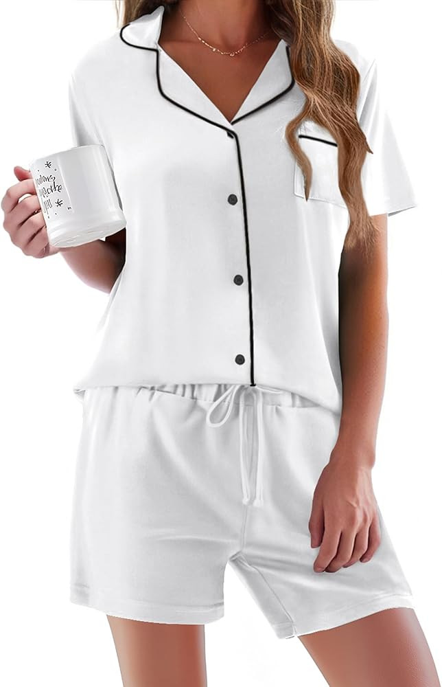 Ekouaer Pajamas Set for Women Short Sleeve Sleepwear Button Down Pjs Soft 2 Piece Lounge Sets XS-... | Amazon (US)
