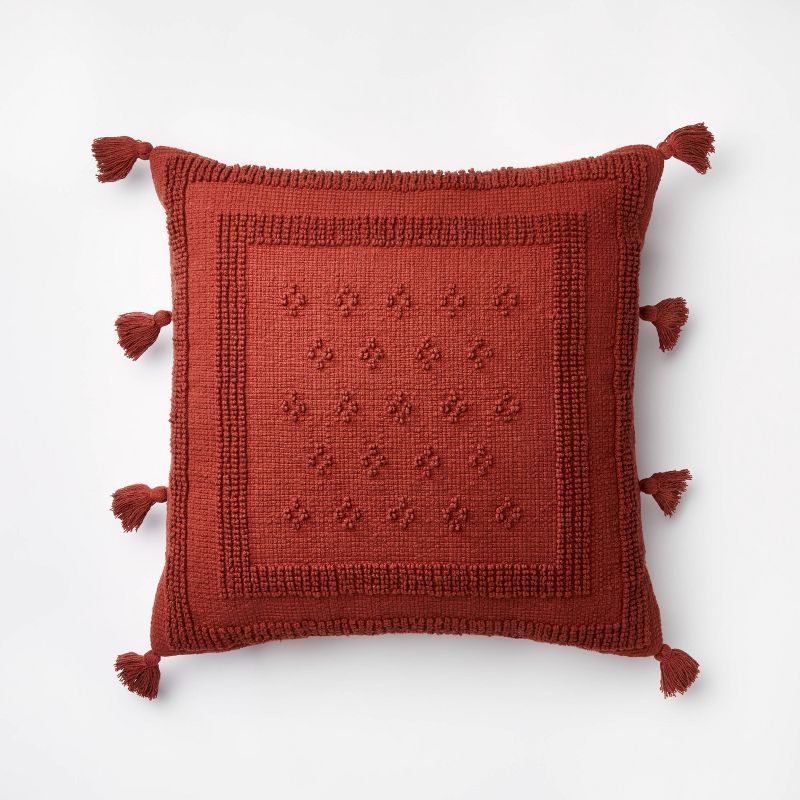 Tufted Square Throw Pillow with Side Tassels Red - Threshold&#8482; designed with Studio McGee | Target