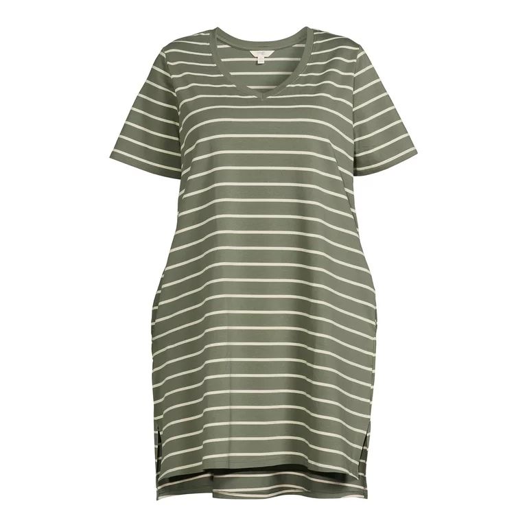 Terra & Sky Women's Plus Size V-Neck T-Shirt Dress with High Low Hem | Walmart (US)