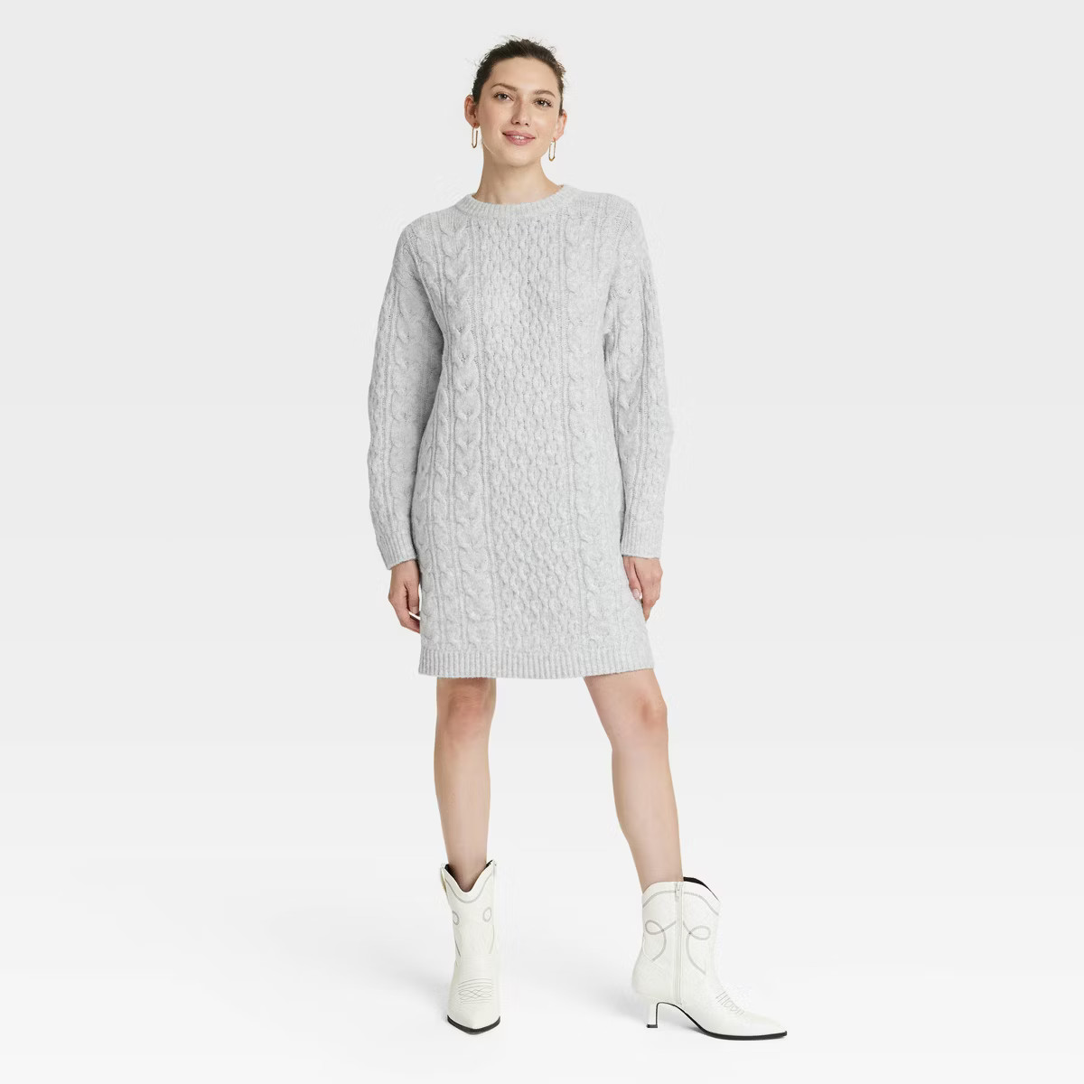 Women's Long Sleeve Cable Knit Mini Sweater Dress - Universal Thread™ Gray M | Target