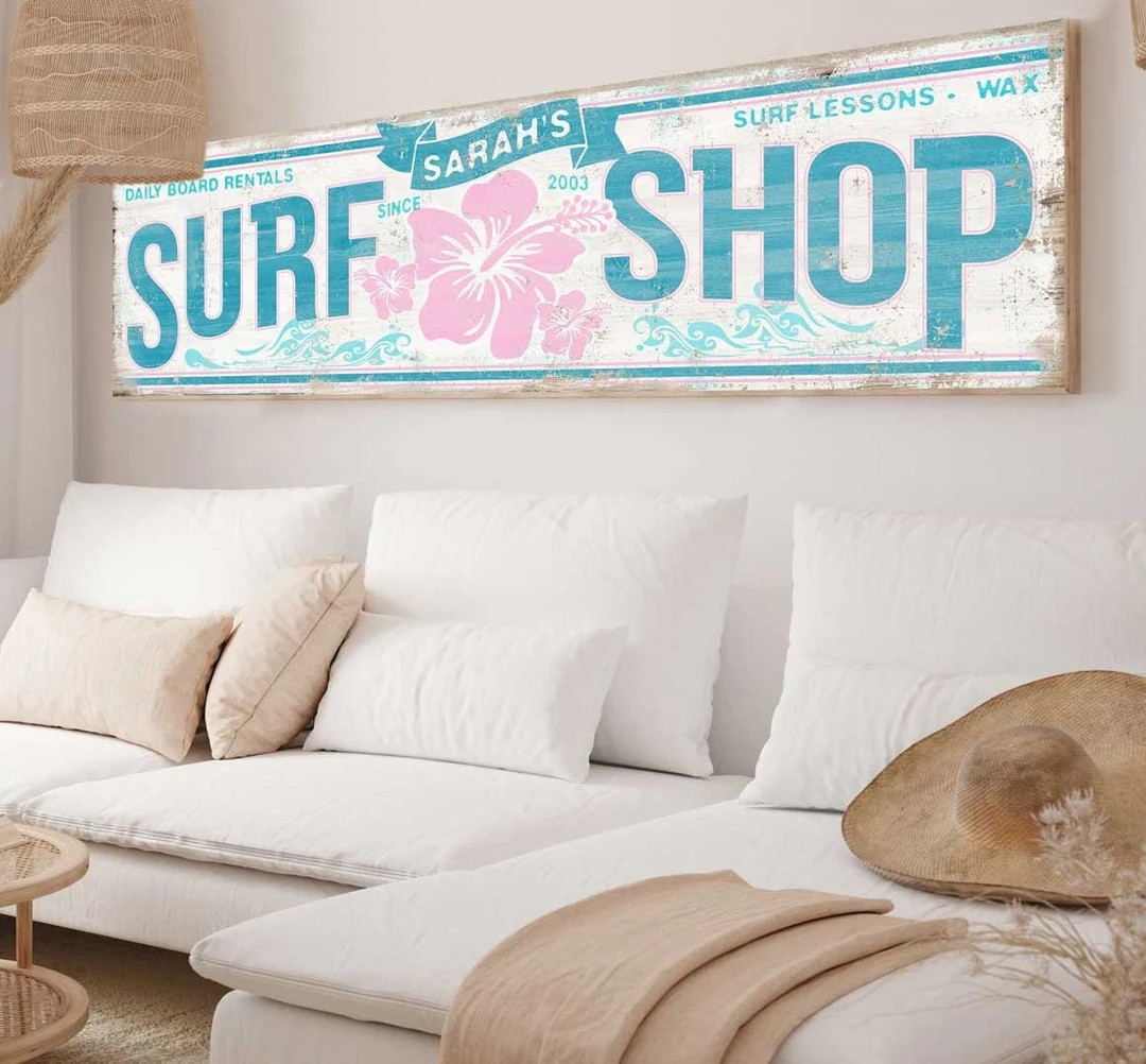 Coastal Decor, Beach House Sign, Surfboard, Surfboard Wall Art, Surf Print, Surf Decor, Surf Post... | Etsy (US)