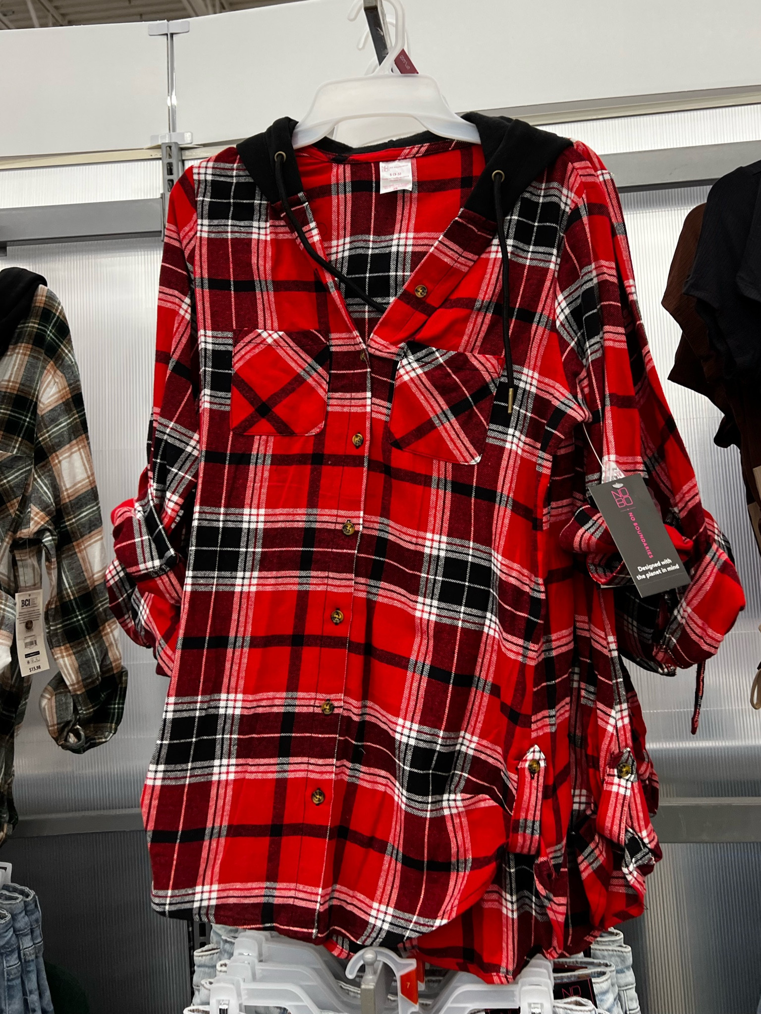 No Boundaries plaid button down hooded shirt. #plaid #walmart #trending 

#LTKSeasonal #LTKunder50 #LTKstyletip