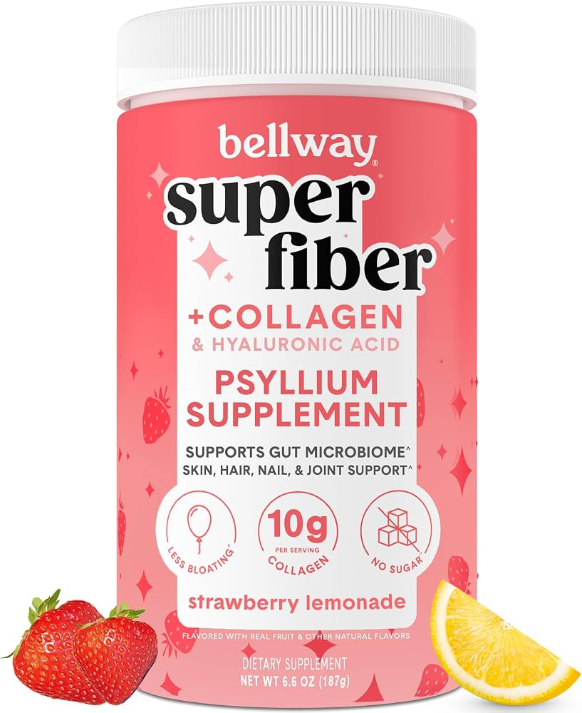 Bellway Super Fiber Powder + Collagen, Sugar-Free Psyllium Husk Powder with Collagen Peptides and... | Amazon (US)
