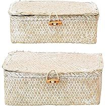Creative Co-Op Hand-Woven Seagrass Lids & Toggle Closure, Whitewashed, Set of 2 Storage Box, 2 Count | Amazon (US)