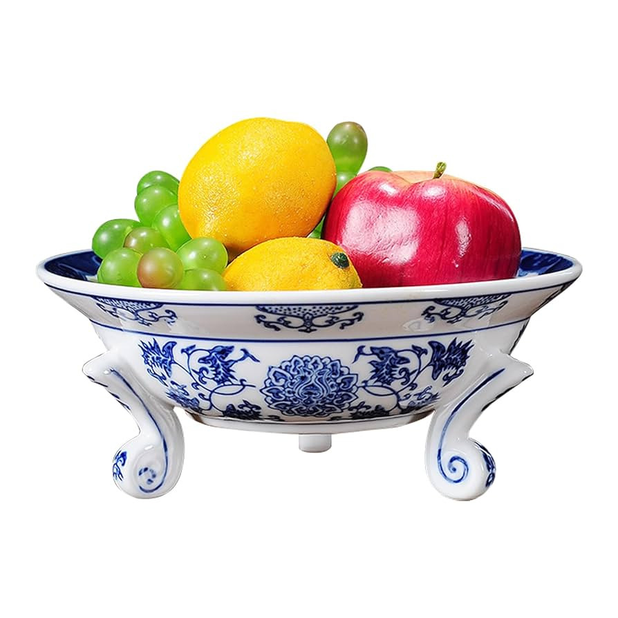 Blue and White Porcelain, Decorative Fruit Bowl, Chinoiserie Decor, Blue and White Fruit Bowl for... | Amazon (US)