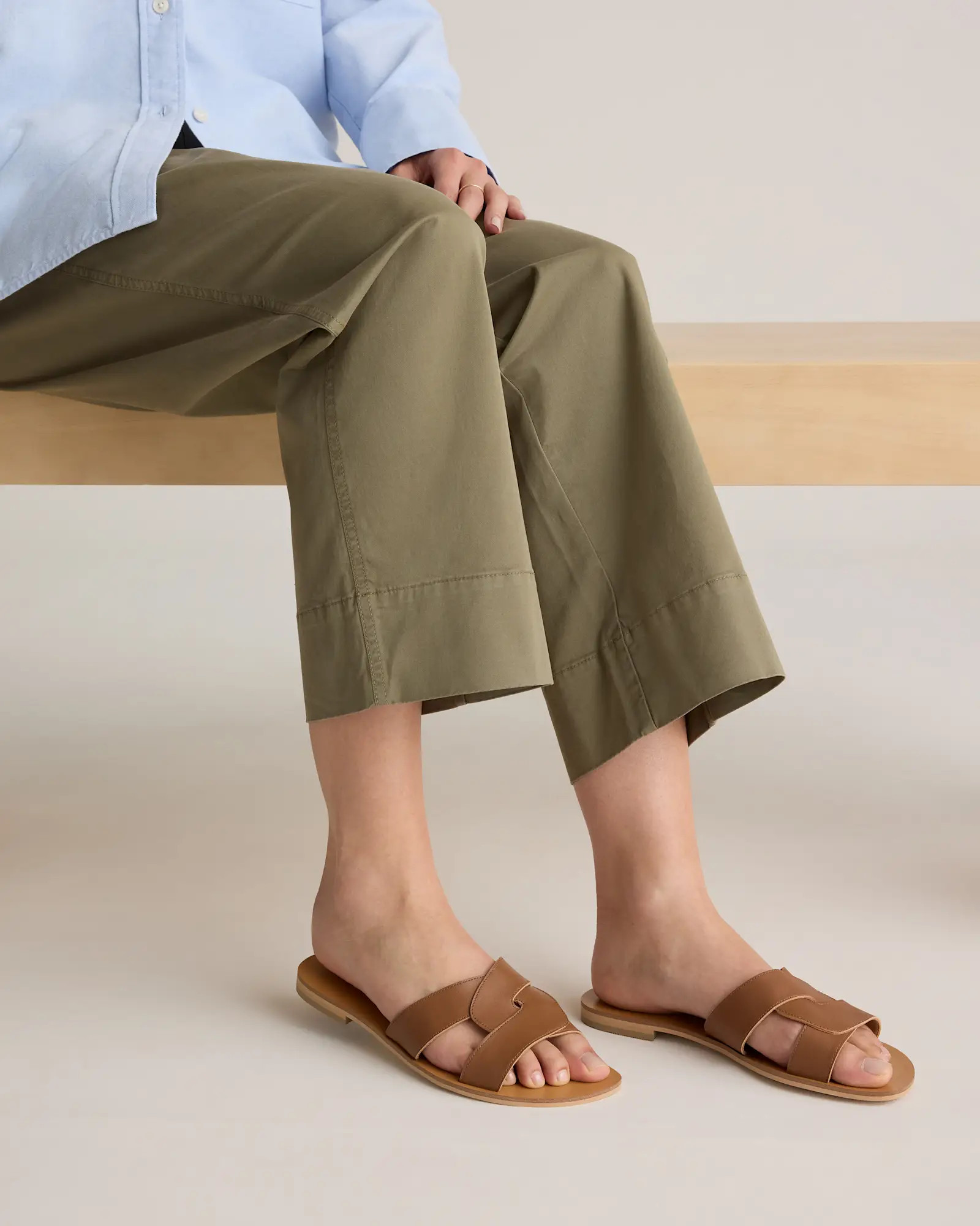 Women's Italian Leather Cutout Slide Sandal in Cognac | Quince