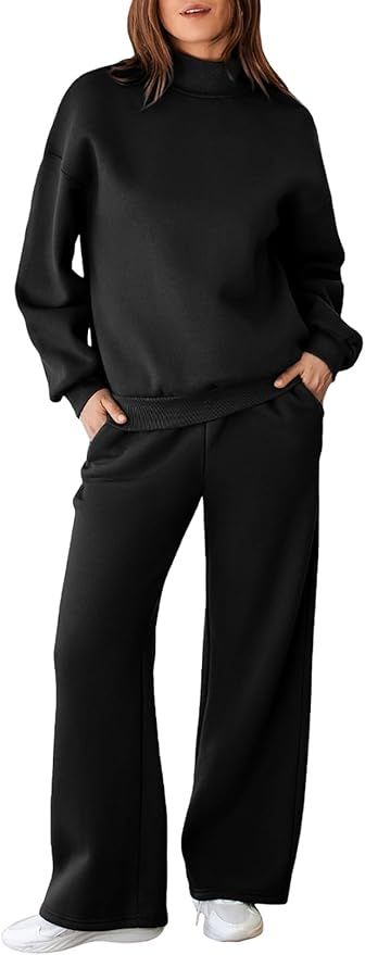 Aleumdr Two Piece Outfits Lounge Sets or Women Matching Sweatsuit Mock Neck Fleeced Tracksuits Sw... | Amazon (US)