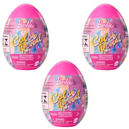 Barbie Color Reveal Easter Egg HJX67 Series Colored Egg Surprises Pack of 3 Random Colored Eggs, Small | Amazon (US)