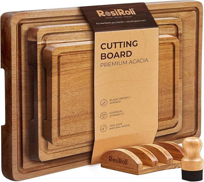 Acacia Wood Cutting Board for Kitchen, Set of 3 - Durable 1" Thick Chopping Boards with Juice Gro... | Amazon (US)