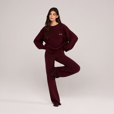 Wide Leg Knit Trousers - Burgundy | LOVALL