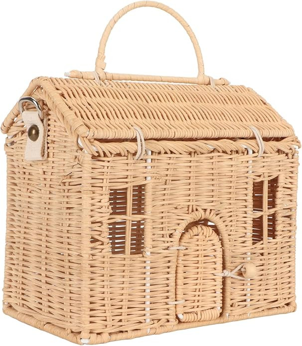 Handwoven Rattan Bag, Comfortable Handle, House Shape Portable Handle Adjustable Strap Rattan Sho... | Amazon (US)
