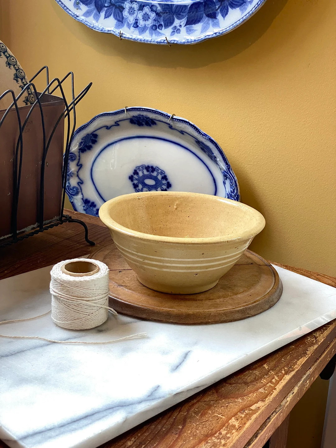 Magnificent Antique Banded Yellowware Mixing Bowl Serving Bowl - Etsy | Etsy (US)