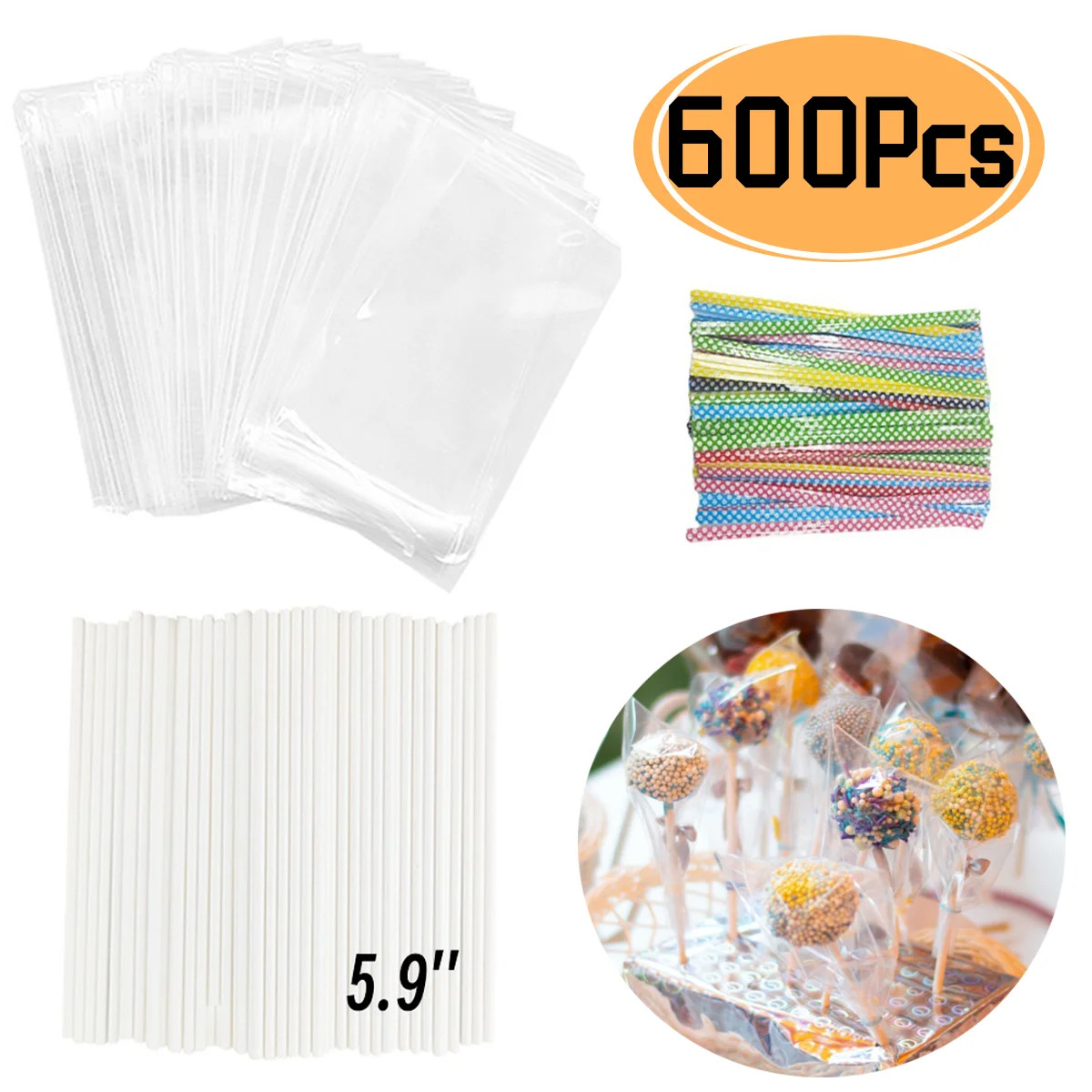 Cake Pop Sticks and Wrappers Kit, 200 Pcs Parcel Bags, 200 Pcs Treat Sticks and 200 Pcs Colorful ... | Walmart (US)