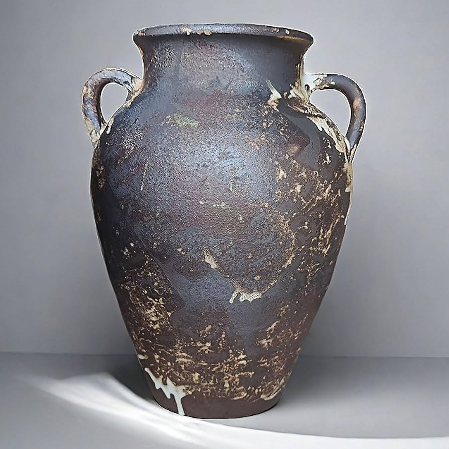 Rustic Pottery Vase, 10" Farmhouse Weathered Terracotta Vase (Black) | Amazon (US)