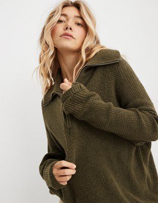 Aerie CozyUp Waffle Quarter Zip Sweater | Aerie