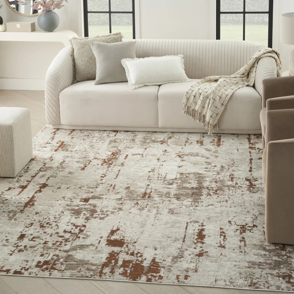 Addie Abstract Modern Machine Woven Area Rug in Beige/Gray | Wayfair North America