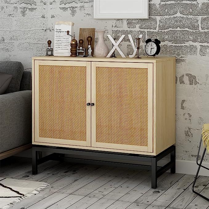 Brafab Allen Accent Buffet Sideboard Serving Storage Cabinet with 2 Nature Rattan Weave Finish Bo... | Amazon (US)