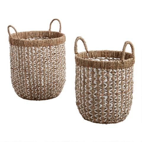 White And Natural Seagrass Clara Tote Basket | World Market