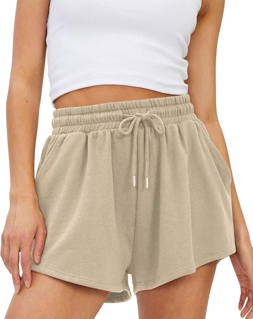 AUTOMET Womens Sweat Shorts Casual Summer Athletic Shorts Elastic Comfy Shorts High Waist Shorts Fal | Amazon (US)