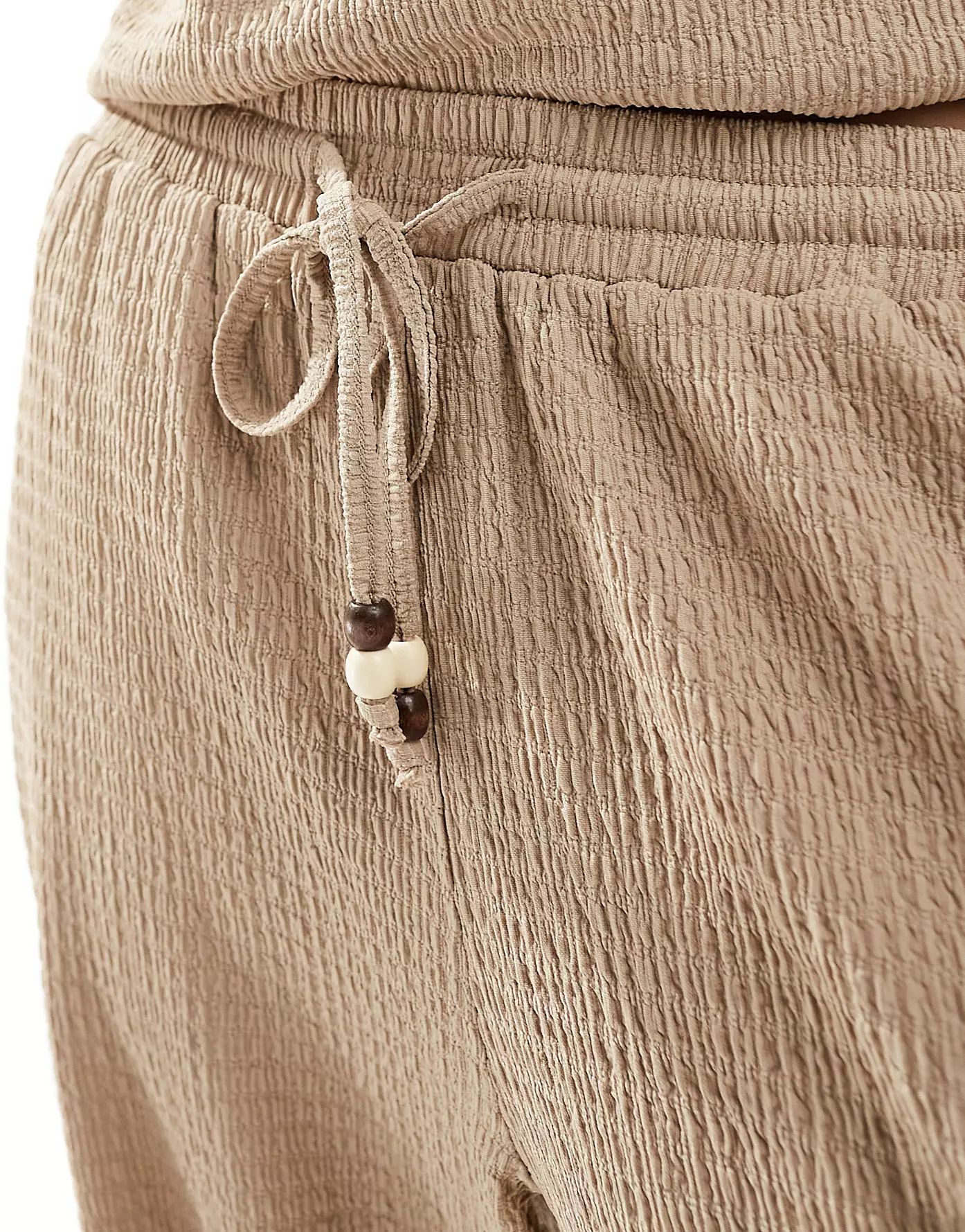 4th & Reckless textured beaded wide leg trousers in light brown | ASOS (Global)